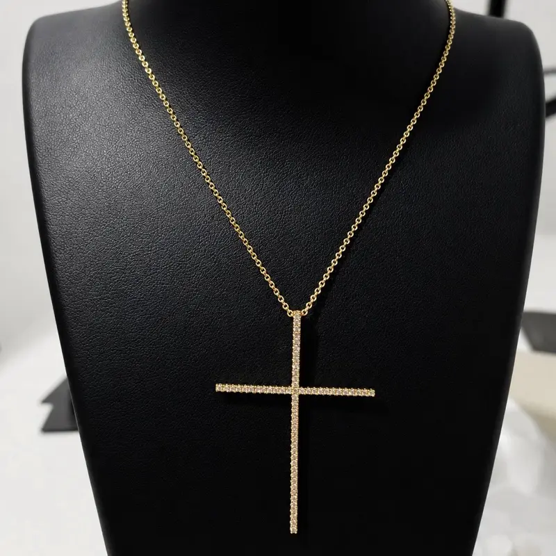 Cross Sirconia Necklace - Simple Design with Sirconia Pendant and Chain