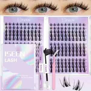 Lash Clusters Kit Manga Lash Individuals Lash Extension Kit 8-18mm Volume Cluster Eyelashes Wispy C-Curly DIY Cluster Eyelash Extensions Kit with Bond&Seal&Eyelash Tweezers Eyelash Extensions Set