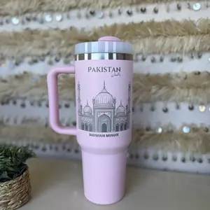 Pakistan Tumbler, Pakistan cup with handle and straw, Gift for her, Gift for him Drinkware Flasks, Engraved cup