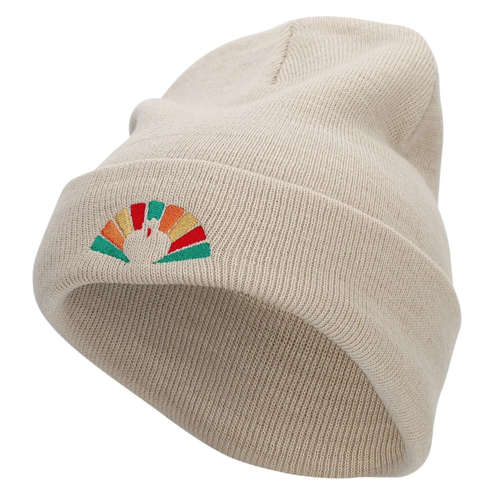 Colorful Turkey Embroidered 12 Inch Long Knitted Beanie