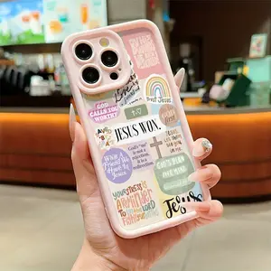 Pink Religious Slogan And Cross Pattern TPU Shockproof Full Coverage Protective Case for iPhone 17 Air 16 15 14 Pro Max 13 12 11 X XS Plus
