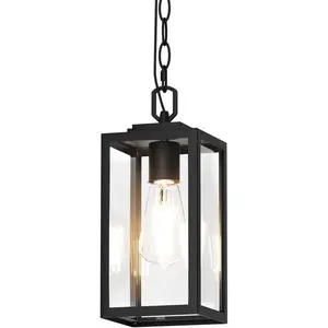 Outdoor Pendant Light 1-Light Outdoor Hanging Lantern Light Matte Black Aluminum with Clear Glass Exterior Pendant Lighting Fixture for Porch Yard Gazebo