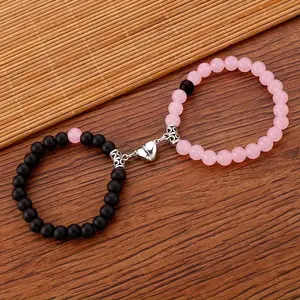 2pcs Love Heart Bead Bracelet Set, Hand, For Best Friend, Couples
