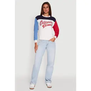 Madden Girl Color Blocked Graphic Crew Neck Sweatshirt