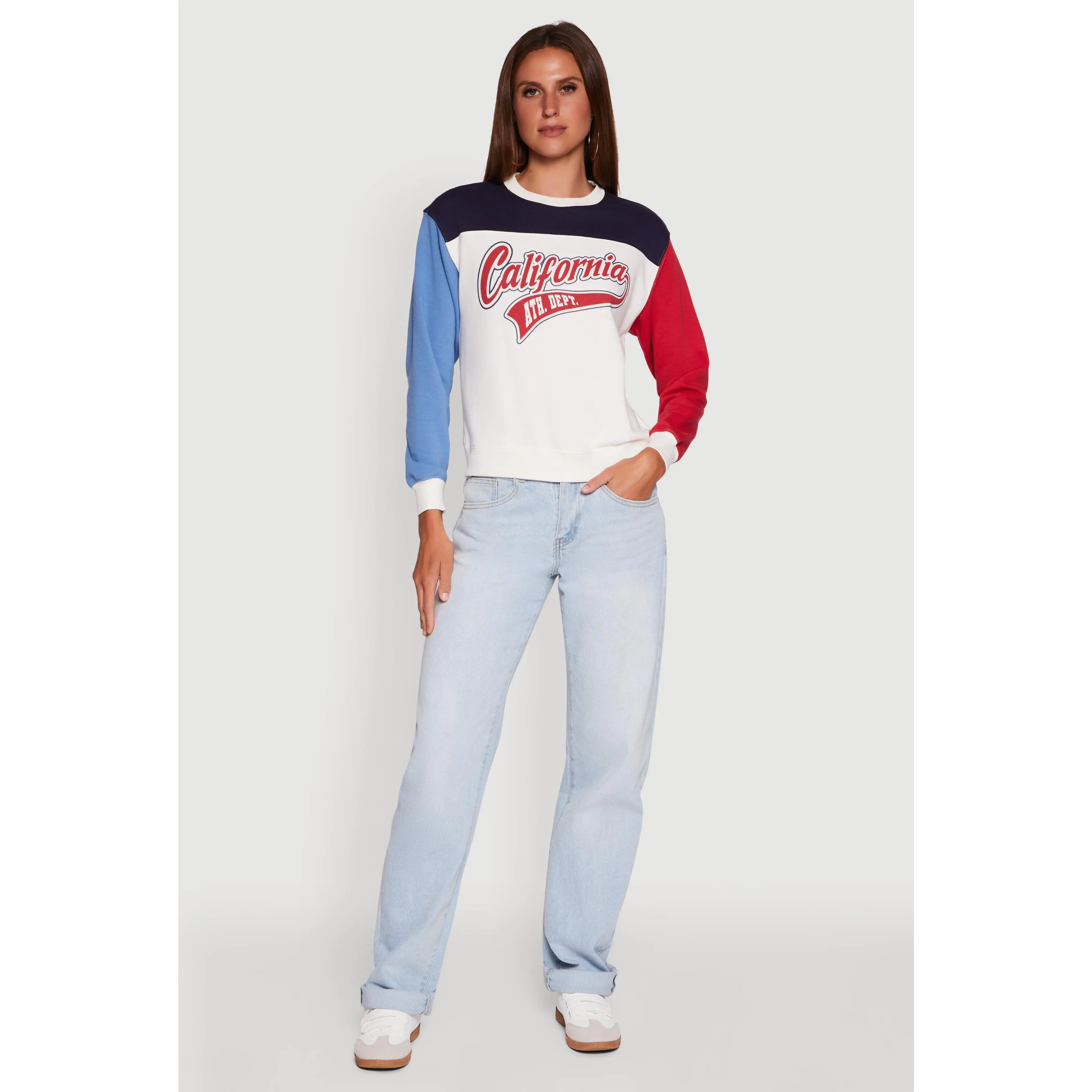 Madden Girl Color Blocked Graphic Crew Neck Sweatshirt