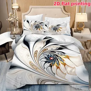 2D Flat 3Pcs Elegant Fractal Flower Duvet Cover, Abstract Art Bedding, Soft Microfiber Comforter with 2 Pillowcases (No Filling) for Bedroom Decor, Unique Home Gifts.