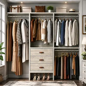 Homieasy 5FT Closet System with 3 Adjustable Shelves, 60'' Walk-In Closet Organizer System With 3 Fabric Drawers, Heavy Duty Clothes Rack Built-In Garment Rack, 59" L x 16" W x 71"H, mothersdaygift