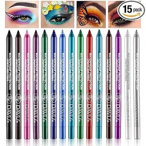 15PCS Colorful Eyeliner Pen Set, Eye Shadow Pencil, Pearl & Matte Metallic Glitter Eyeliner for Women, Eye & Lip Liner, Professional Eye Makeup Set