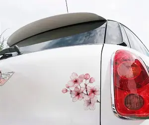 White Cherry Blossom Car Sticker Decal, Sakura Blossom Flower Branch Tree Car Decor for Window, Bumper, Mirror, Watercolor Blossom Vine Flower Sticker 1PC