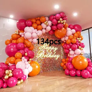 134PCS Pink and Orange Balloon Arch Kit Metallic Gold Latex Balloon Birthday Party Baby Shower Wedding Party Balloon Garland Decorations