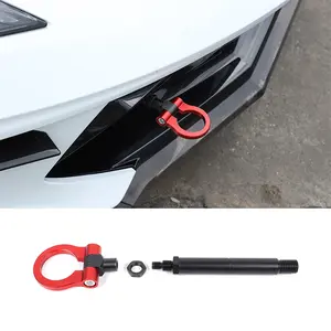 1-piece set, aluminum alloy + carbon steel, black/red ring, black bar, car front bumper tow ring, suitable for 2020+ Corvette C8 models