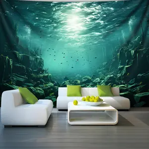 1pc - Massive Deep Blue Ocean Wall Tapestry, Polyester Digital Print, High-Definition Underwater Scene with Sunlight, Ideal for Living Room, Bedroom, Office, or Party Decor, No Installation Needed, Bedroom Wall Decor |     Tranquil Room Decor |     Durabl