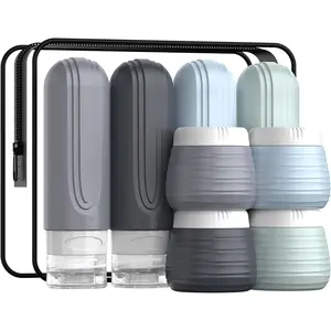 Travel Bottles for Toiletries 8 Pack, TSA Approved Travel Size Toiletries Containers Set, 4  Leak Proof Refillable Bottles and 4  Jars Accessories Kit W/Clear Bag (GRAY)