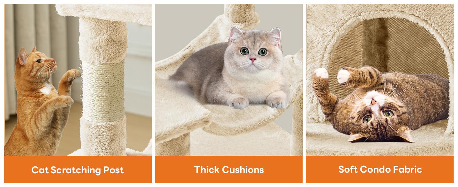 Multi-Cat Climbing Tree Tower (44/54 in), Natural Sisal Scratching Posts, Condo, Extended Platform, Hammock, Pet House for Indoor Use Cats and Kittens