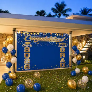 Graduation Decorations 2026 Class of 2026 Congrats Grad Backdrop Blue and Black Graduation Banner Large Photo Booth Background Graduation Party Supplies Must Have Gift Idea