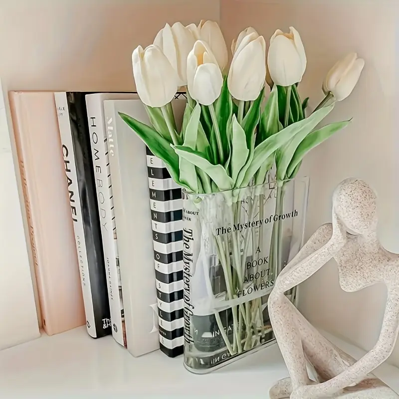 1pc Clear Book Vase For Flowers Book Shaped Flower Vase, Acrylic Transparent Book Vase, Cute Vase Bookshelf Decor, Aesthetic Room Decor For Home/Bedroom/Office (No Folwer) Ornaments