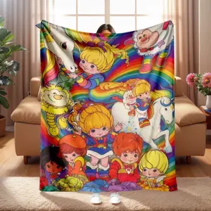Cozyhome Rainbow Brite Retro 80s Cartoon Throw Blanket for Nostalgic Fans Ultra Soft Flannel Fleece with Vibrant Rainbow Design Perfect for Couch Lounging and Retro Marathons