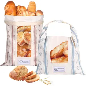 Bread Bags,  & TPU Lining Bread Bags with Transparent Window, Anti-Slip Lock Keeps Homemade & Sourdough Bread  ,  Washable Storage with Tag(2 Pack)