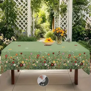 Tablecloth 1pc Vintage Floral Print Tablecloth, Country Farmhouse Style, Elegant Small Flower Pattern Design, Rectangular Tablecloth + 4 Self-Adhesive, Spring And Summer Camping Picnic, Wedding Season, Mother'S Day, Anniversary