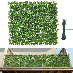 VEVOR Expandable Fence Privacy Screen, 25.5 x 122 in Expand Artificial Plant Wall, Realistic Artificial Ivy Panel with 50 Zip Ties, Decorative Faux Greenery Backdrop Hedges for Balcony Patio Outdoor