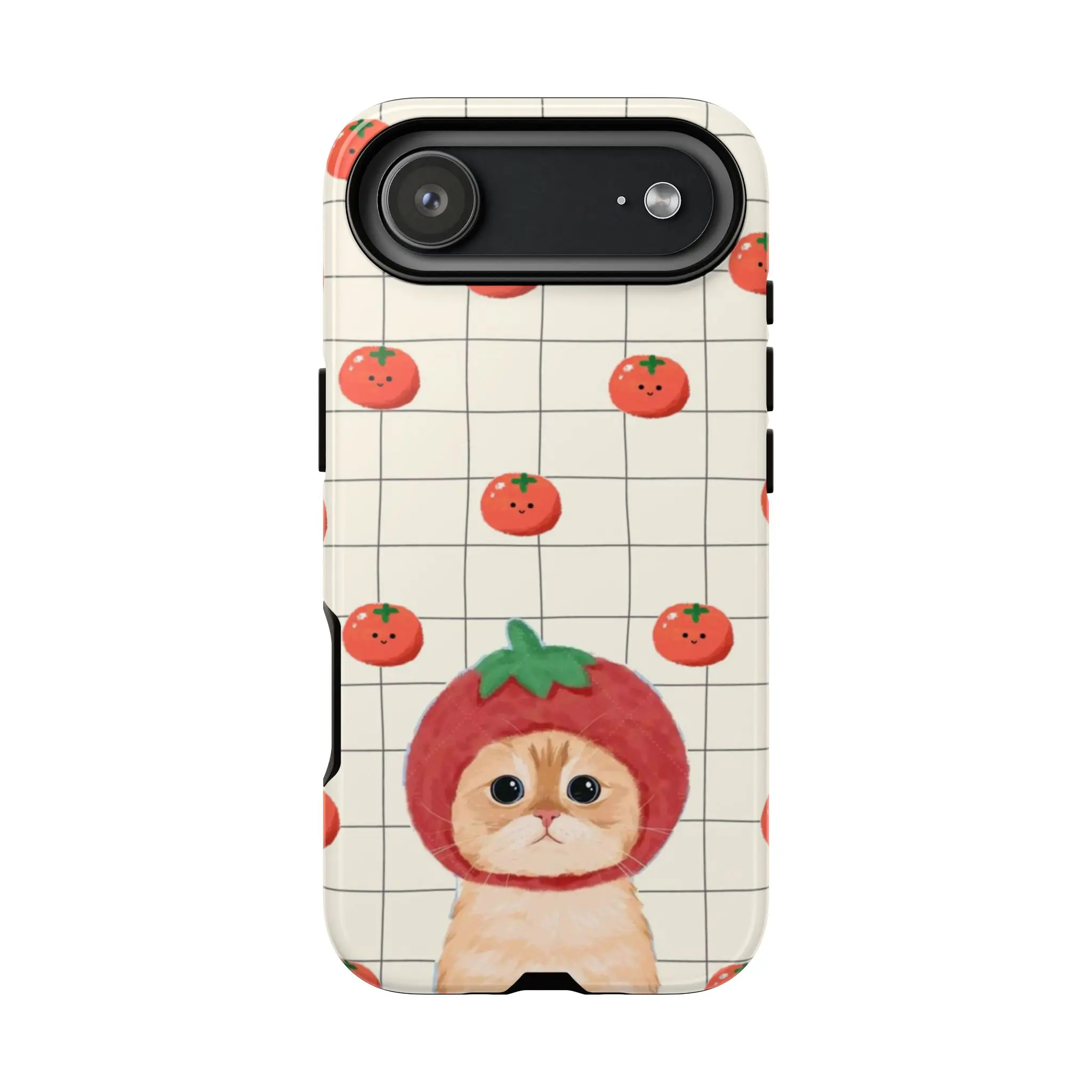 Cute Tomato Cat iPhone Case, Kawaii Aesthetic Kitty Cover, Funny Cartoon Cat Phone Case for iPhone 17 16 15 14 13 12 11 Pro Max Plus Air