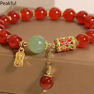 Vintage Lucky Red Agate Stone Bracelet, Viral Unisex Beaded Charm Wrist Jewelry, Delicate Retro Gem Hand Decoration, timeless elegant design & durable wearing texture, ideal for boyfriend girlfriend gifts, friendship presents and family holiday giving