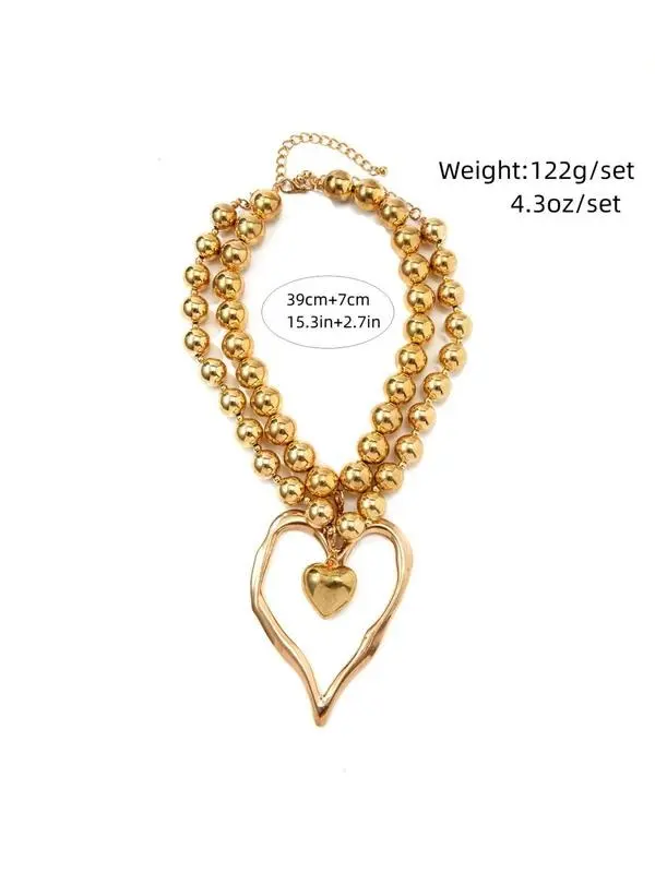 Heart Shaped Beaded Necklace, Zinc Alloy Adjustable Pendant Charm Jewelry, Elegant Fashion Accessory for Party & Daily Clothing Decor, Heart Shaped Necklace, Elegant Beaded Necklace