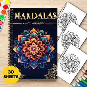 1pc mandala pattern adult coloring book, adult mandala coloring book, spiral bound adult coloring book, A5 size, single sided printing, adult coloring book, suitable for women and men, relaxing adult coloring book, Art Supplies