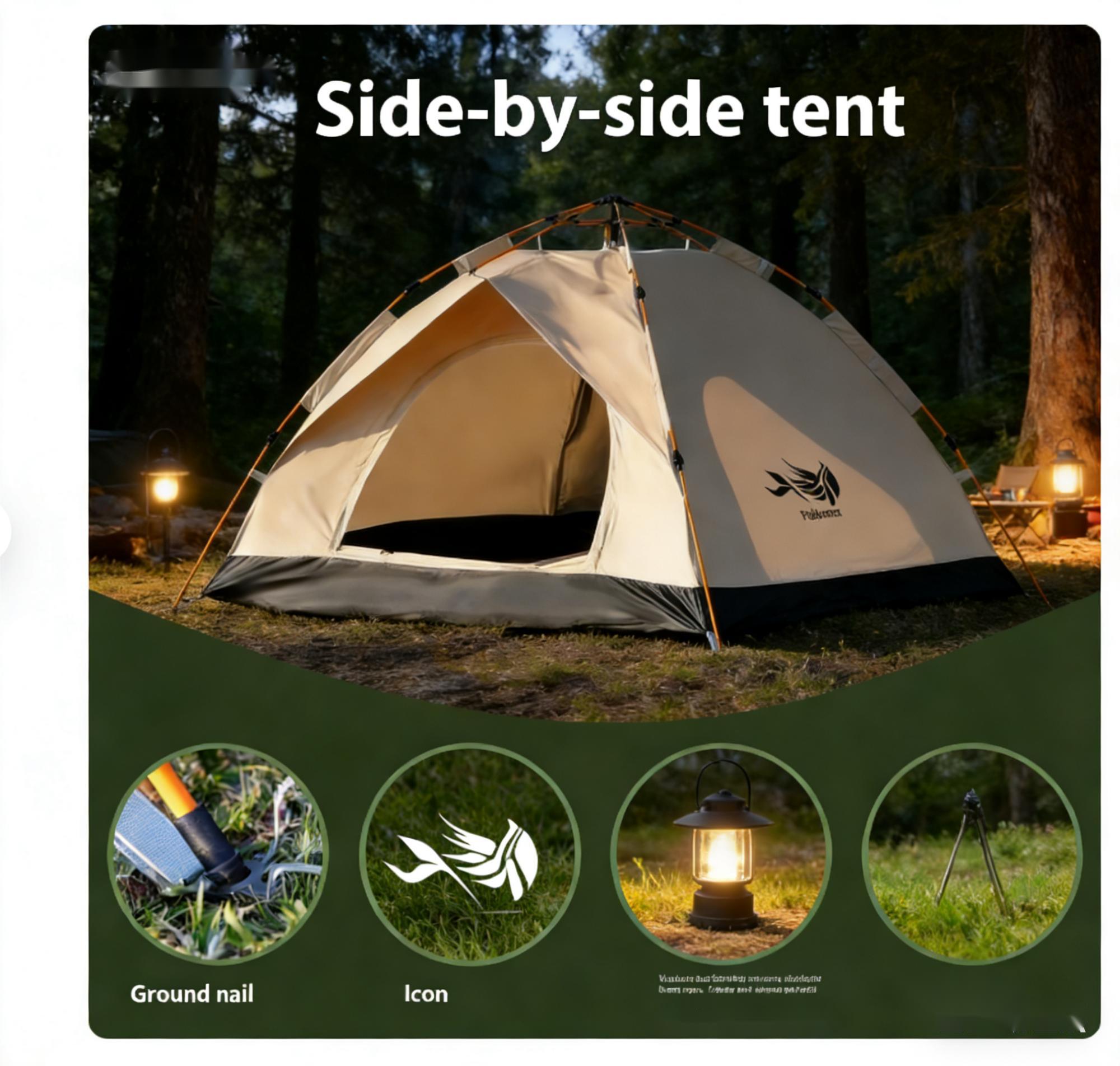 PAKICETUS 3-4 Person Automatic Camping Tent, Easy Setup Instant Tent, Ultra-Large Space Waterproof Tent for Outdoor Camping, Hiking, Backpacking, Family Trips