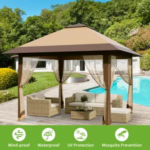 Gazebo, 13x13 Heavy Duty Canopy Tent with Mosquito Netting, Waterproof Double Roof Outdoor Canopy for Patio Furniture, Easy Setup UV Resistant Shade Canopy Shelter