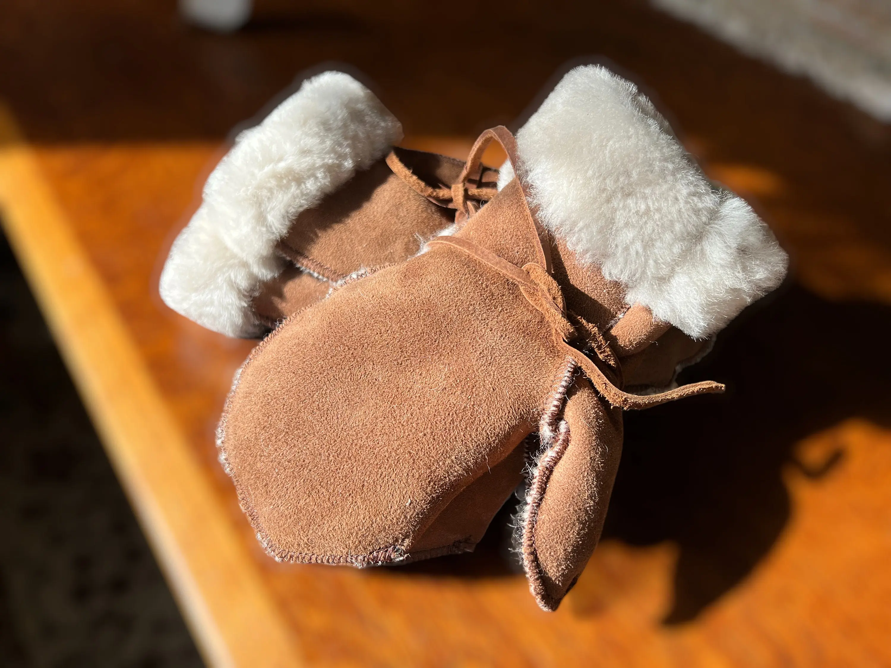 Genuine Sheepskin Mittens - Handmade, Warm Wool Brown Brown and White Color Mittens, Winter Gloves, Gloves Men, Perfect Gift for Him or Her