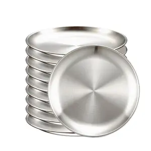 Stainless Steel Plate Set, 10pcs/set Cake Dessert Plate, Reusable Snacks Fruit Plate for Home, Restaurant, Party, Wedding, Kitchen Accessories
