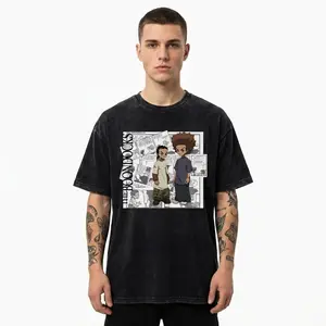 The Boondocks Comic Panel Mineral Wash T Shirt, Huey & Riley Classic Graphic Tee, Vintage Washed Streetwear Anime Shirt, Urban Culture Meme Tee, Gift for Fans