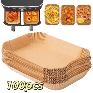 50/100pcs Rectangular Air Fryer Parchment Paper, Non-Stick Baking Paper, Easy Clean, Disposable, for Home, Hotel, Commercial Use, Bakeware
