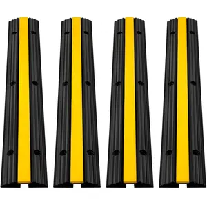 4 Pack of 1-Channel Rubber Cable Protector Ramps Heavy Duty 22046Lbs Load Capacity Cable Wire Cord Cover Ramp Speed Bump Driveway Hose Cable Ramp Protective Cover