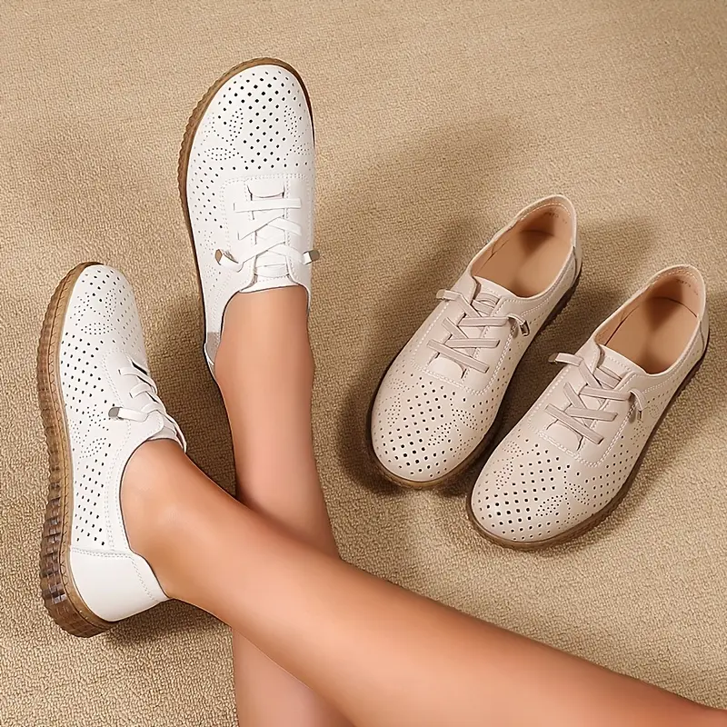 Breathable Perforated Elastic Band Women's Flat Shoes, Women Shoes