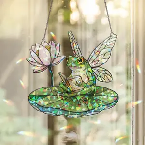 Fairy Frog Reading Book Suncatcher: Hologram Window Hanging