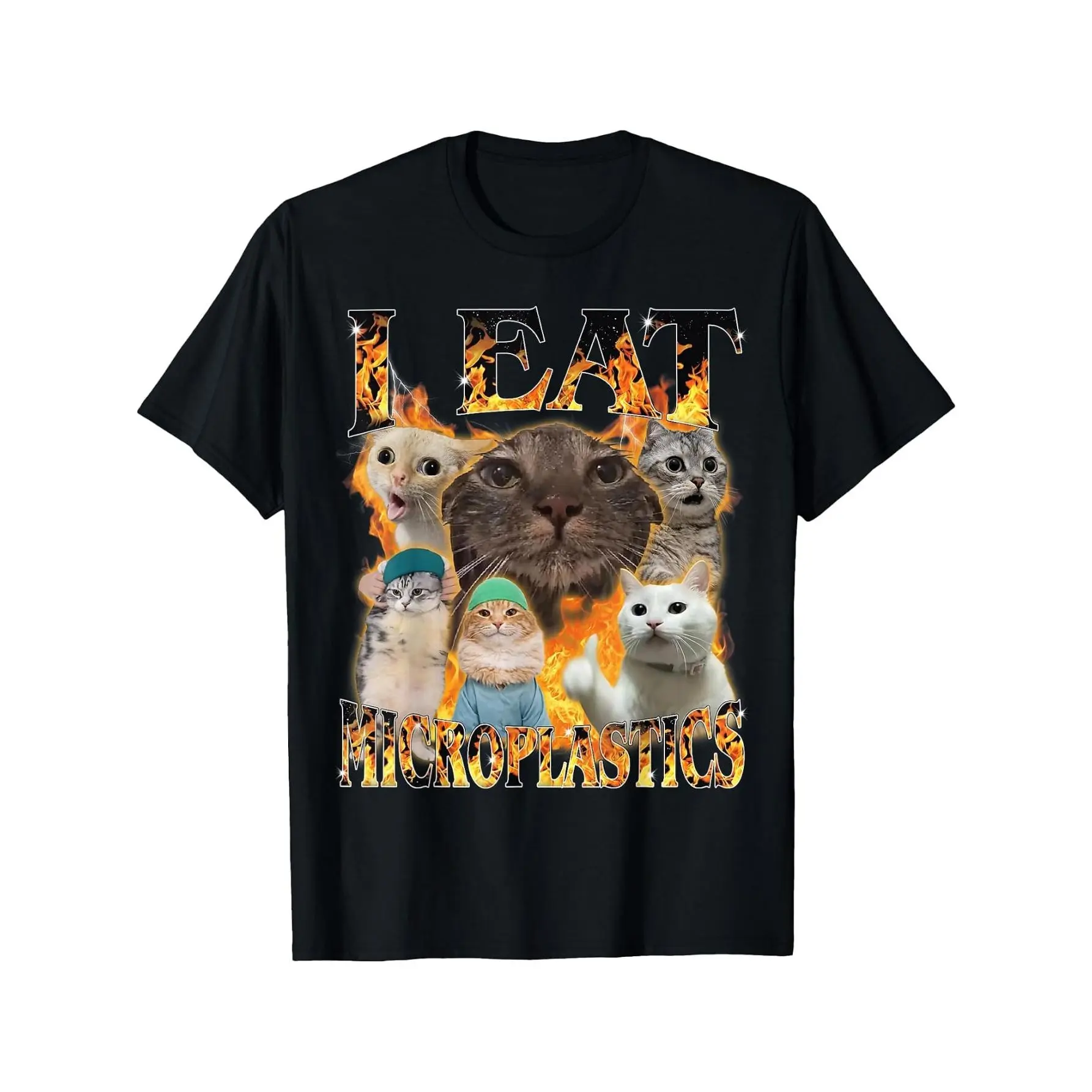 I Eat Microplastics Funny Cat Meme Bootleg Men Women T-Shirt Cotton Clothing