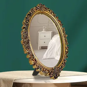 97 Decor Small Oval Mirror for Table - Gold Vintage Mirror for Tabletop and Wall Mounting, Small Decorative Mirrors Frame for Antique Home Bedroom, Victori