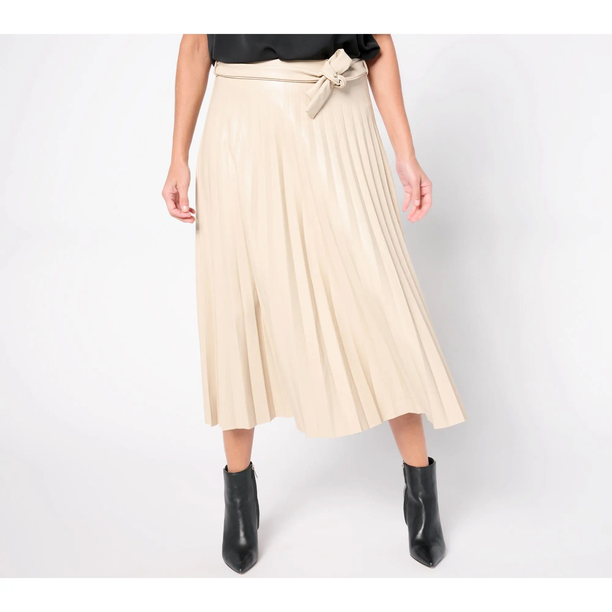 nicole by Nicole Miller Faux-Leather Self-Belted Midi Skirt