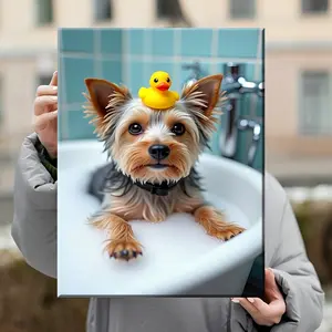 Cute Yorkie Dog Pattern Framed Oil Painting, 1 Piece Modern Wall Decoration Painting, Home Living Room Bedroom Office Wall Decoration, Home Decor, Wrapped Canvas Frame, Decoration Ornaments Artistic