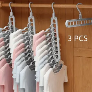 3pcs, Plastic 9-Hole Foldable Hangers, Heavy Duty Space Saving Clothes Organizer Hangers, For Room, Closet, Wardrobe, Home & Dor Hanging White