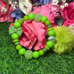 Lime juice wristlet keychain  color scheme lime green and bling beads made with wire