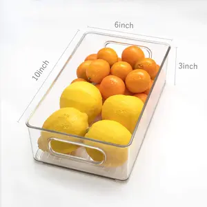 Refrigerator Organizer Bins, 6 Pack Clear Kitchen Organizer Container Bins with Handles and 20 Plastic Bags for Pantry, Cabinets, Shelves, Drawer, Freezer - Food Safe