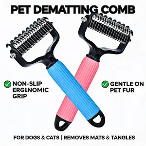 Pet Grooming Detangling Comb, Durable Stainless Steel Double-sided Design, Ideal for Dog Shedding and Matted Hair Trimming
