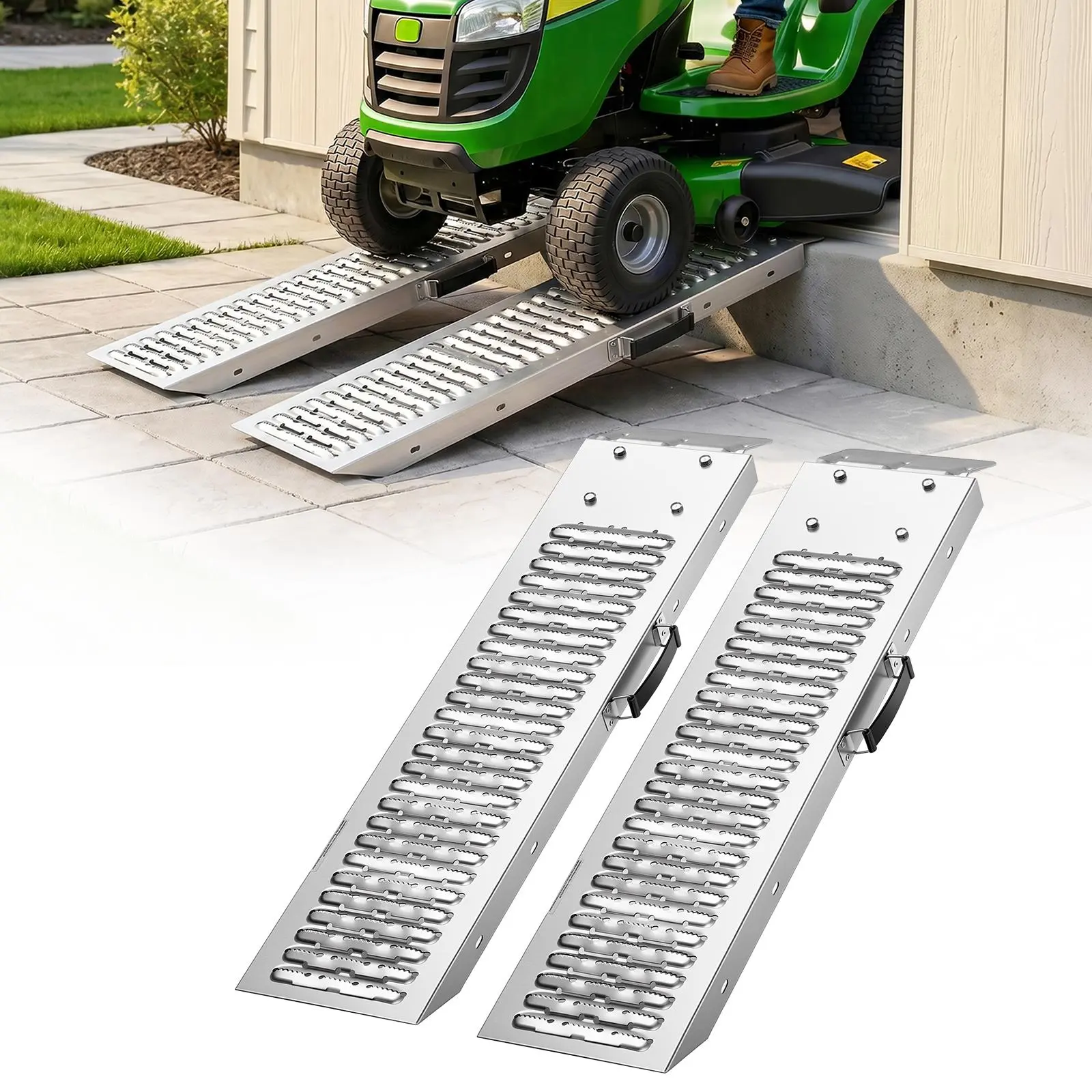 VEVOR 2PCS Default Metal Portable Ramp Set, Heavy-Duty Steel, 39x9 in Anti-Slipping Plates, 1200 lbs Combined Capacity, Beveled-Ends Ramps for Garage Motorcycles, Warehouse Lawn Mowers