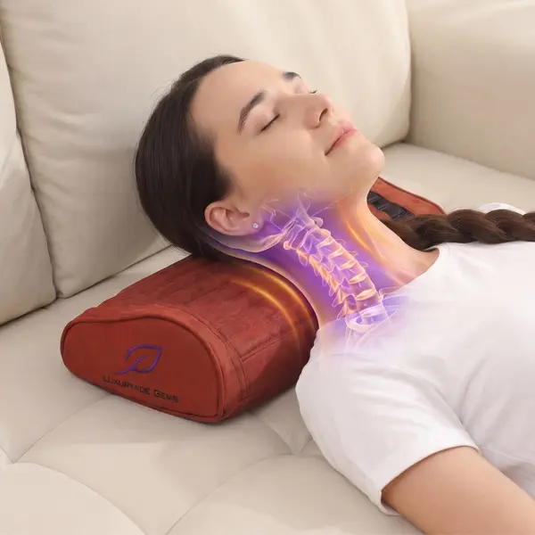 Far Infrared Heating Pillow, Natural Amethyst & Black Tourmaline Cervical Support Pillow with Negative Ions, Adjustable Temperature 85-159°F 1-12H Timer, Ergonomic Neck Relaxation Pillow for Home Travel, 20"×8"×4",D50