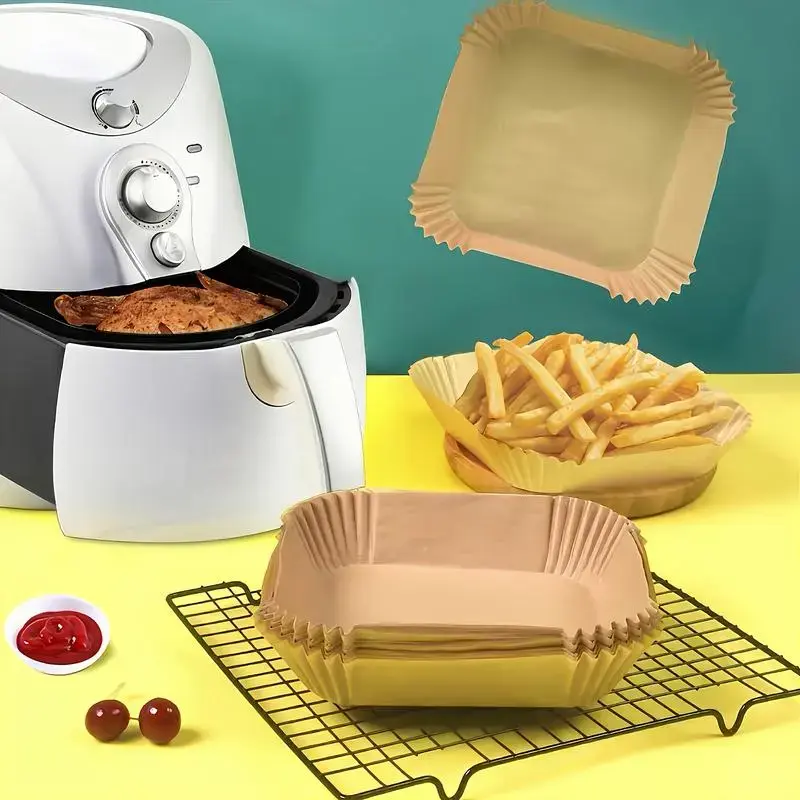 100pcs Non-Stick Air Fryer Liners, Square Parchment Paper for Baking & Microwave Use, Easy Clean Single Sheet for Healthier Cooking