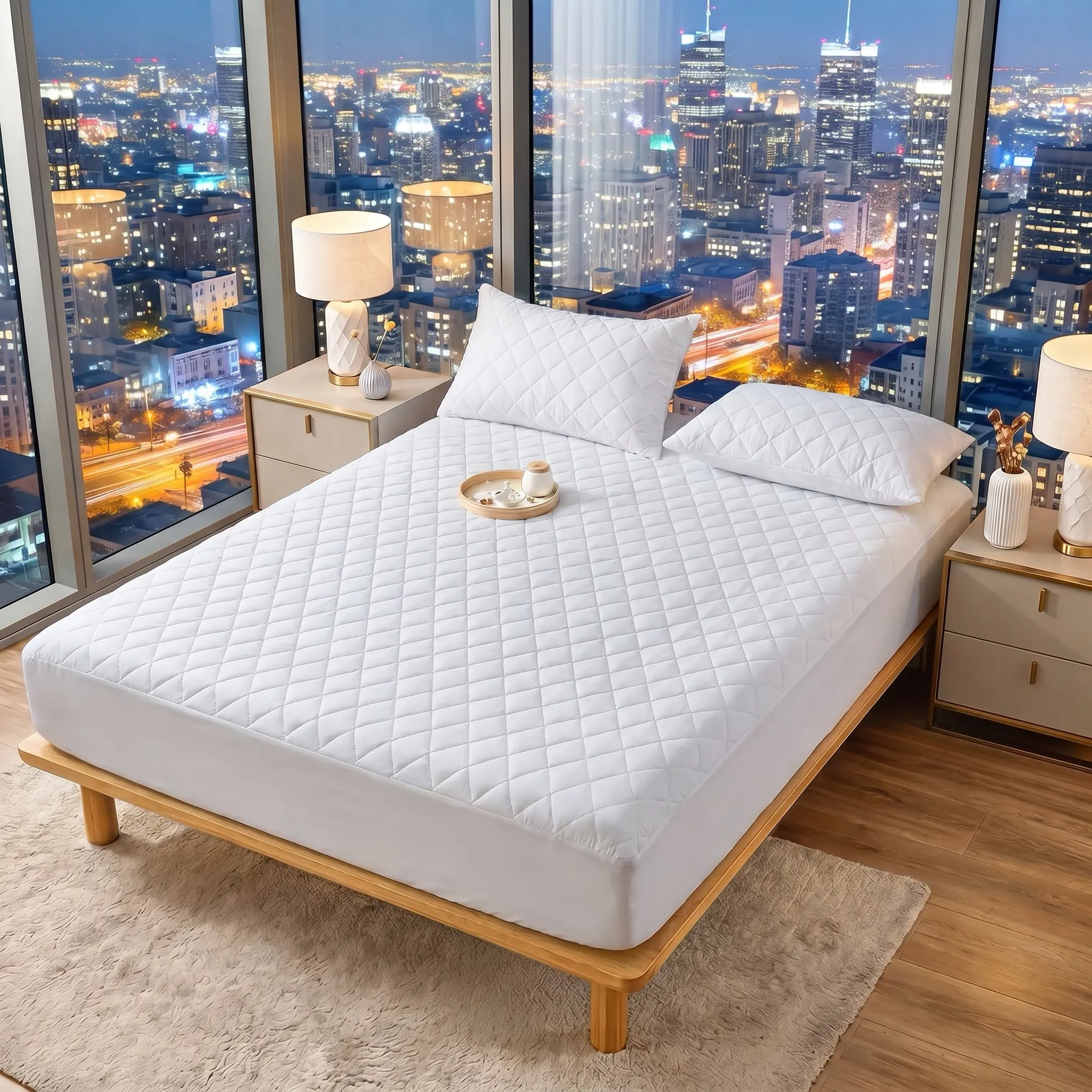 Premium Waterproof Microfiber Mattress Protector Set with Pillowcases - Soft Breathable Diamond Quilted Soft Mattress Pad, 16" Deep Pocket, All-Season Hotel-Style Bedding for Dormitories, Fits Twin, Full, Queen, King Sizes