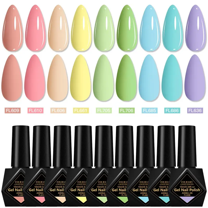 FOURLILY 9Pcs 9 Colors 10ml Gel Nail Polish Kit, Soak Off UV Gel Polish Nail Set for Beginners, Manicure Gel Starter Kit, Nail Art Products, Glossy Formula Nail Polish Gel Gift for Women Girls